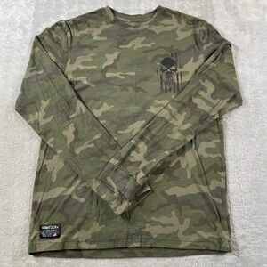HOWITZER Patriot Shirt Mens Medium Camo Skull Flag Long Sleeve